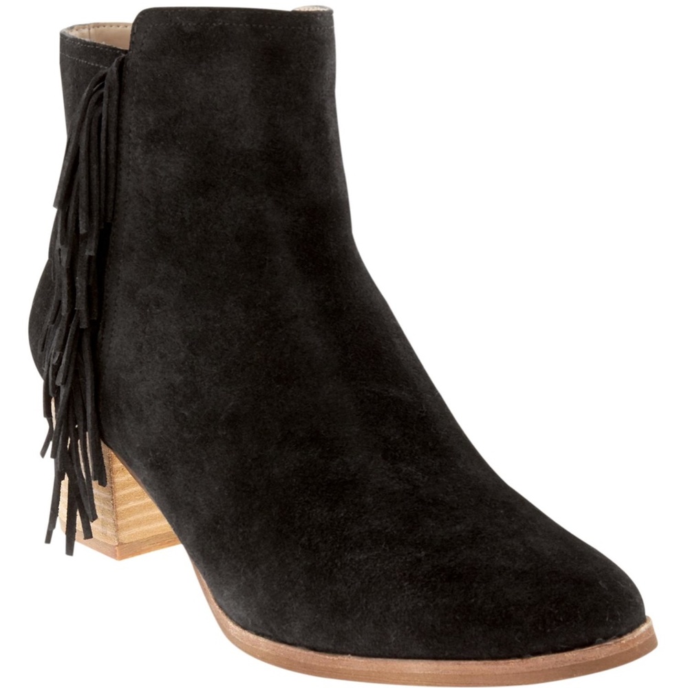 BANANA REPUBLIC BLACK SUEDE BOOTIES WITH FRINGE